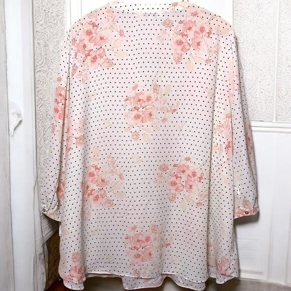Rose + Olive Top Size 3x Pretty In Pink & Polka Dots Pleated Front Popover - Picture 2 of 5